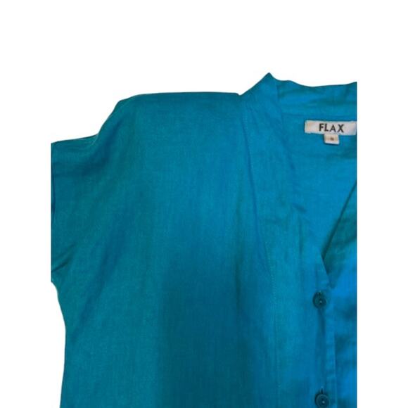 Vintage FLAX Jeanne Engelhart Emerald Linen 3/4 Sleeve Shoulder Pad Boho MEDIUM - Picture 7 of 12